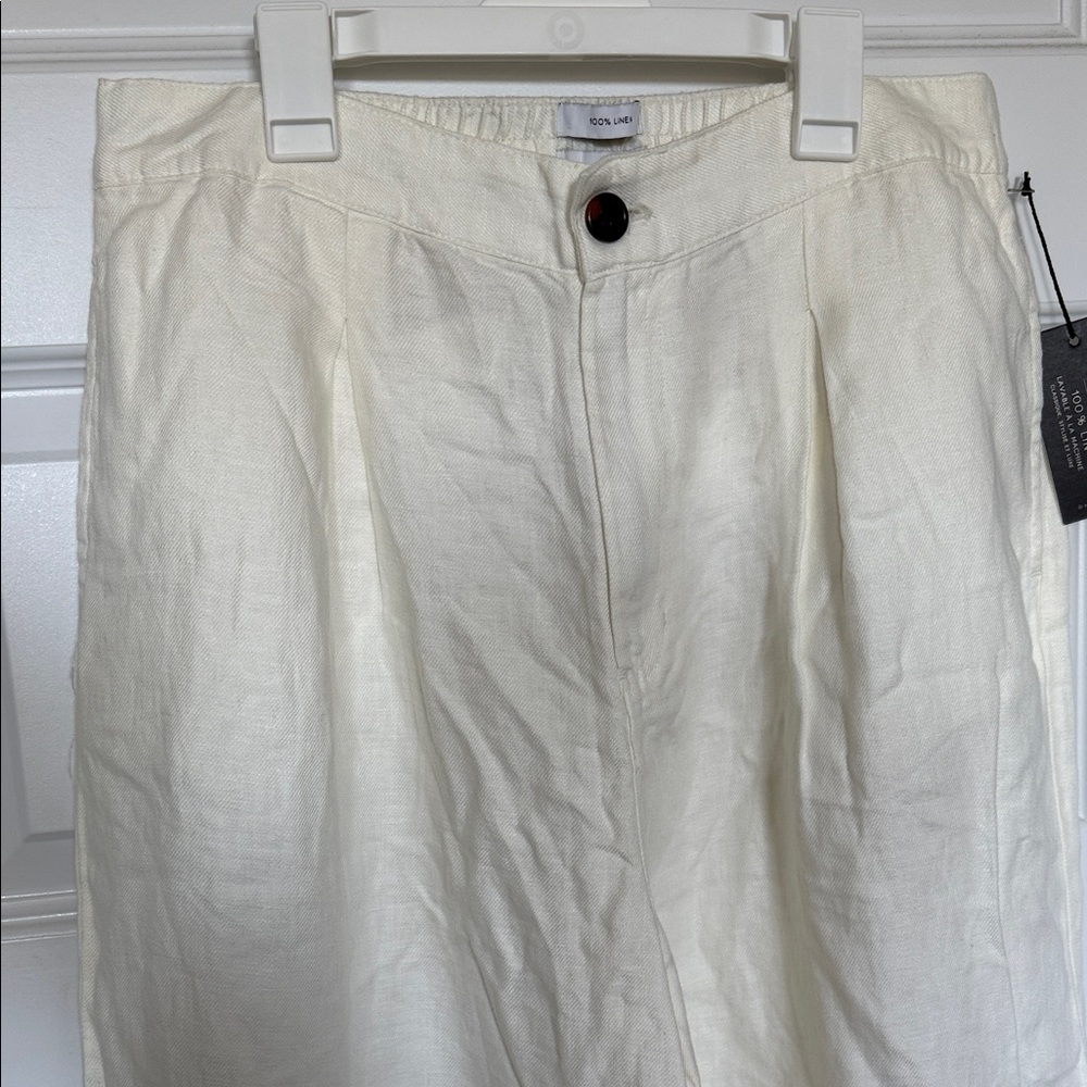 NWT H by Halston Cream Wide Leg Linen Pants - Picture 4 of 9